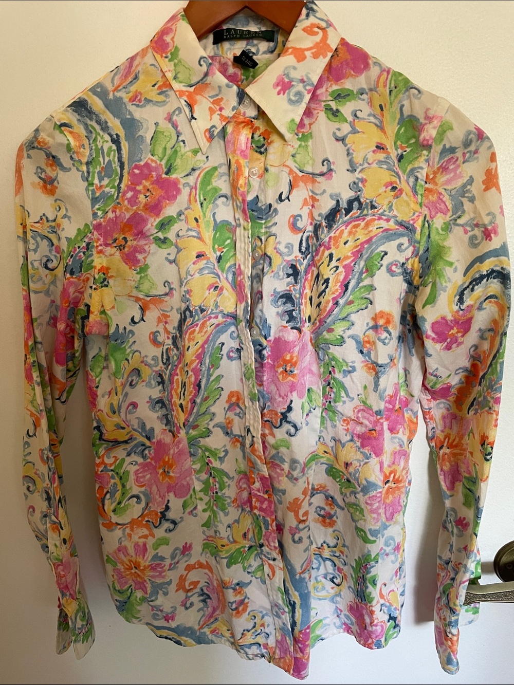 Lauren Watercolor Floral Paisley Button-Down in Pink, Green, Yellow, Blue